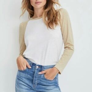 Veronica Beard Mason Puff Sleeve Cotton Preppy Skouchy Luxury Baseball Tee XS